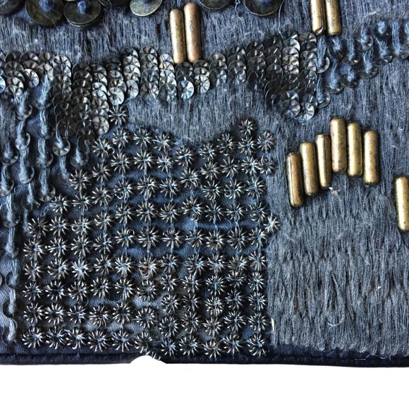 7 Chi Mixed Media Shoulder Bag Clutch Leather Beaded Embroidered Abstract Design - Picture 7 of 7